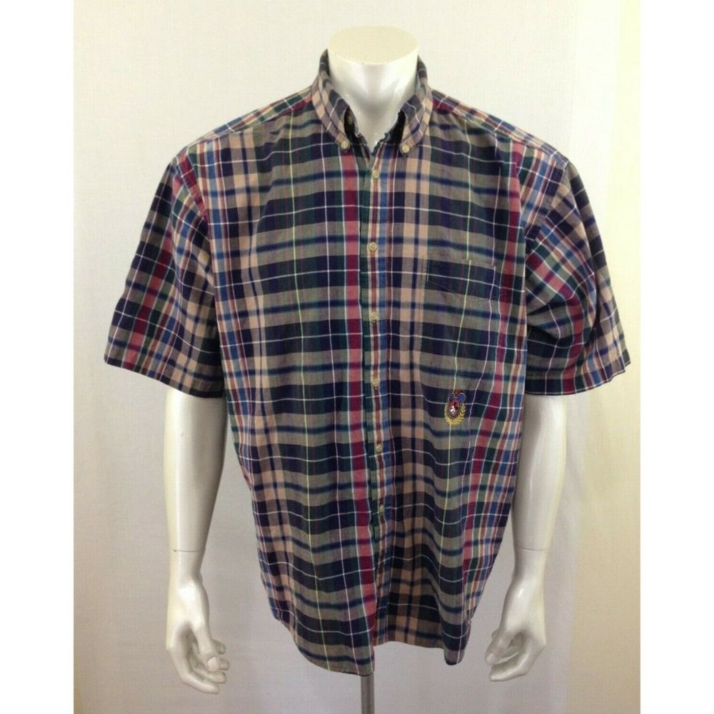 Mickey Inc. Men's Plaid Button Down Cotton Short Sleeve Casual Shirt XL